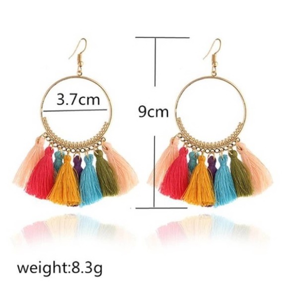 Fashion Boho Circle Fan-Shaped Tassel Earrings - Picture 2 of 5